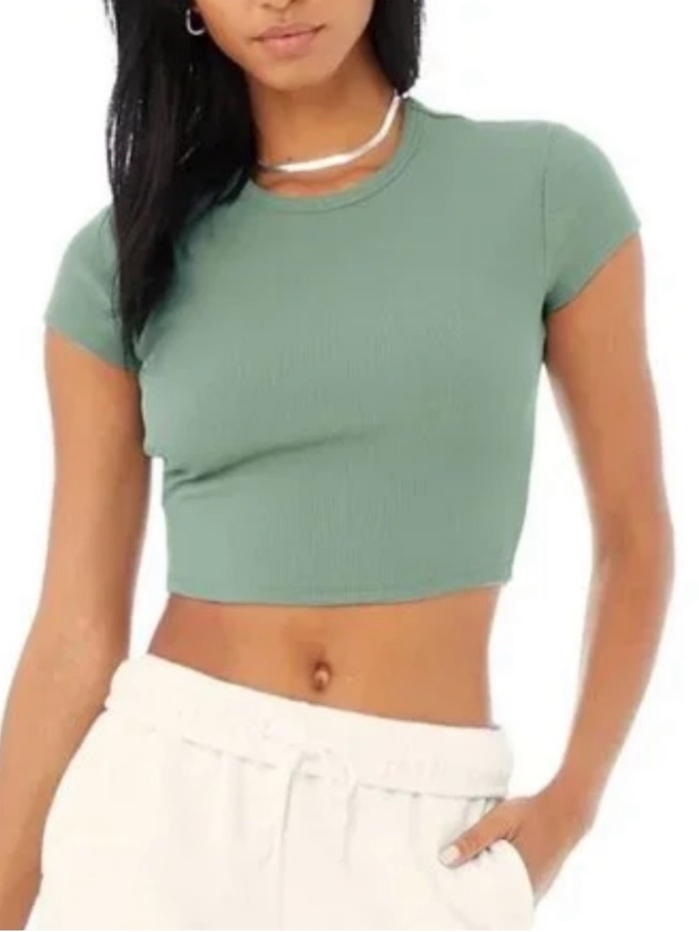 ALO Yoga Seagrass Ribbed Short Sleeve Crop Top